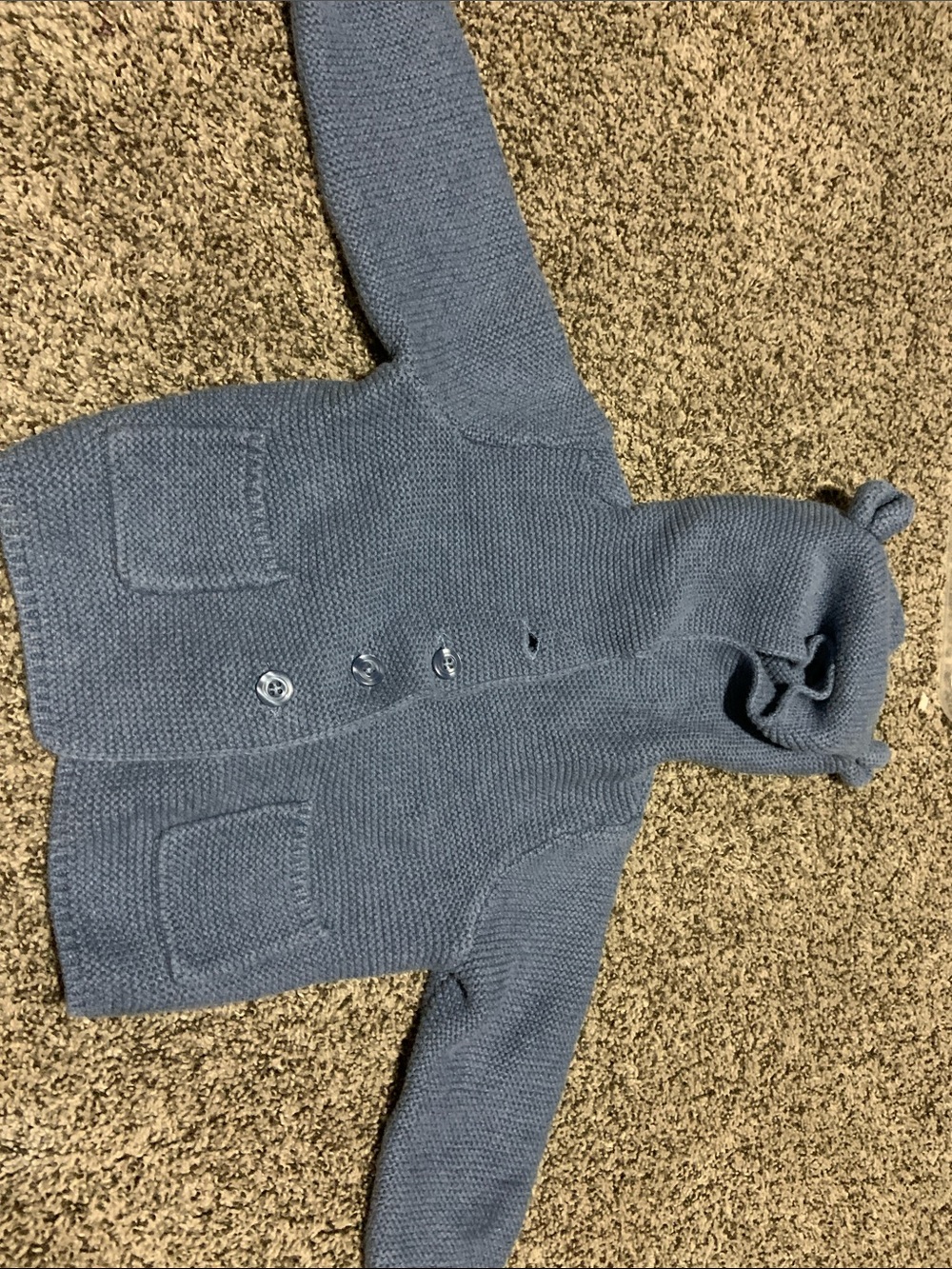 Blue Knit Hooded Baby Cardigan